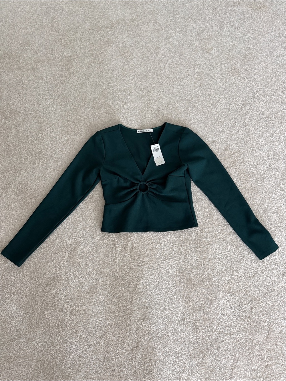 Abercrombie & Fitch Forest Green Long Sleeve Twist-Front Crop Top